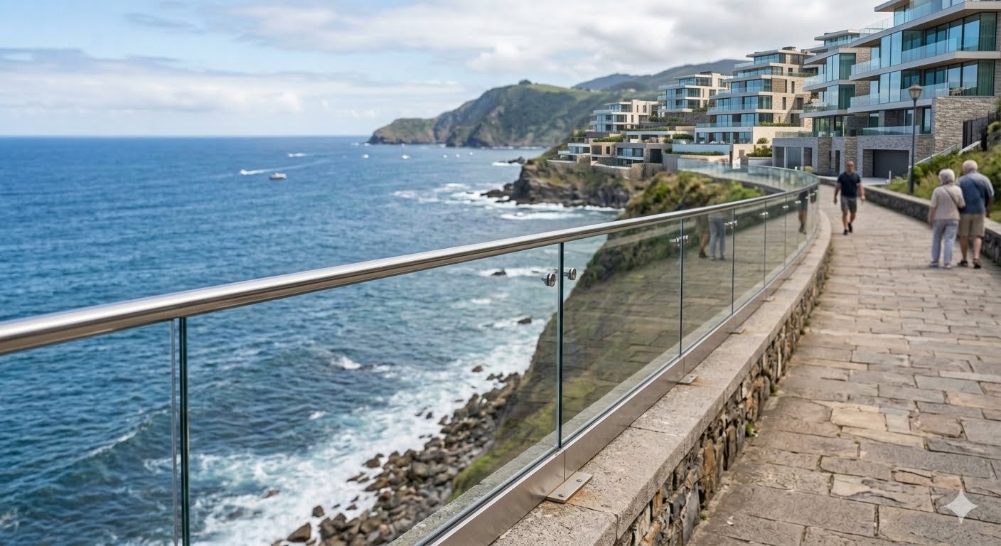 Premium aluminium glass railing systems manufactured in India and exported worldwide by Prism Rail